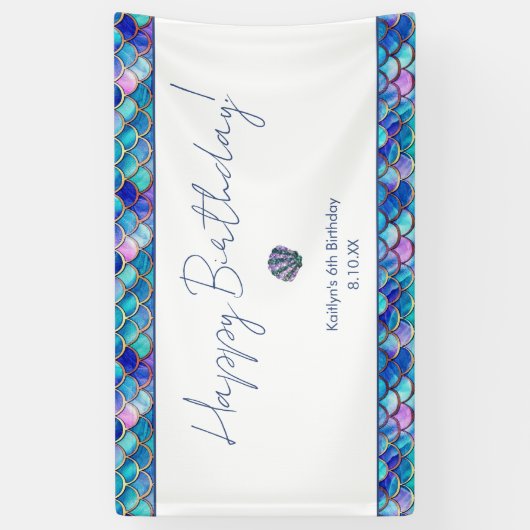 かわいいマーメイド小さな女の子誕生日パーティー 横断幕 (縦)