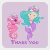 かわいいマーメイド感謝していユースクエアステッカー スクエアシール (正面)