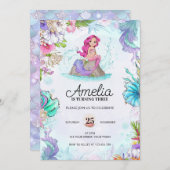 かわいいマーメイド誕生日アンダーザシー招待状 招待状 (正面/裏面)