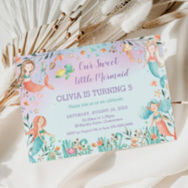 かわいいマーメイド誕生日ザシープールパーティー 招待状