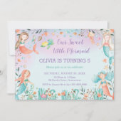 かわいいマーメイド誕生日ザシープールパーティー 招待状 (正面)