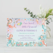 かわいいマーメイド誕生日ザシープールパーティー 招待状 (スタンド正面)