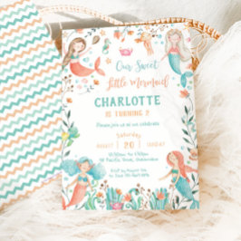 かわいいマーメイド誕生日ザシーベビーガール 招待状