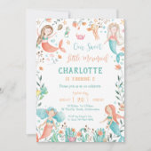 かわいいマーメイド誕生日ザシーベビーガール 招待状 (正面)