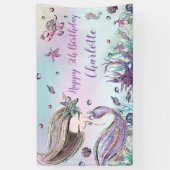 かわいいマーメイド誕生日プールパーティー背景へようこそ 横断幕 (縦)