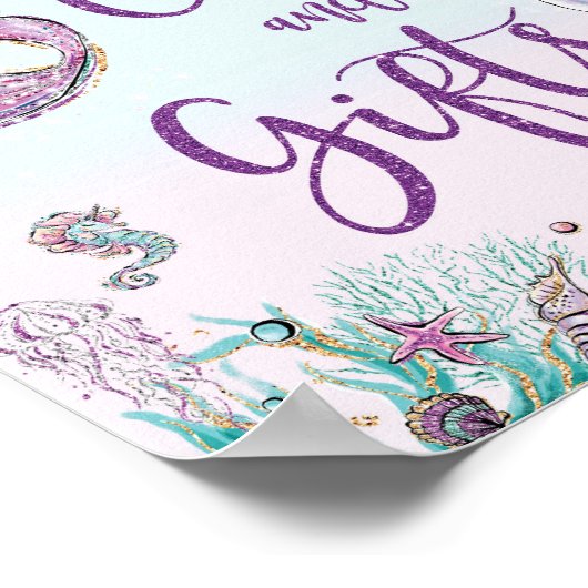 かわいいマーメイド誕生日ベビーシャワーカード&ギフト ポスター (角)