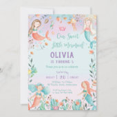 かわいいマーメイド誕生日レインボーザシーズ 招待状 (正面)