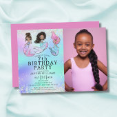 かわいいマーメイド誕生日黒髪ガール写真 招待状