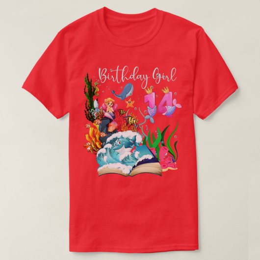 かわいいマーメイド14誕生日女の子 Tシャツ (デザイン正面)