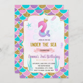 かわいいマーメイド2回目の誕生日の招待 招待状 (正面/裏面)