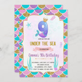 かわいいマーメイド9th誕生日の招待状 招待状 (正面/裏面)