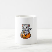かわいいミイマキャット飲むボバティーハロウィーンパンプク コーヒーマグカップ (中央)