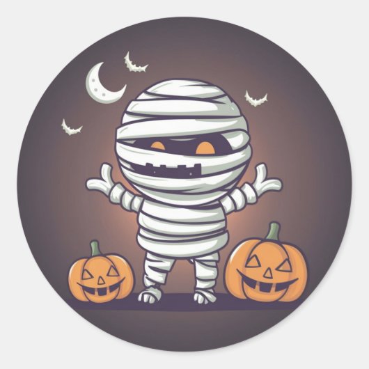 かわいいミイラのイラスト ハロウィンステッカー ラウンドシール (正面)