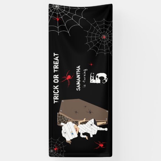 かわいいミイラ棺ガールハロウィーン誕生日パーティー 横断幕 (縦)