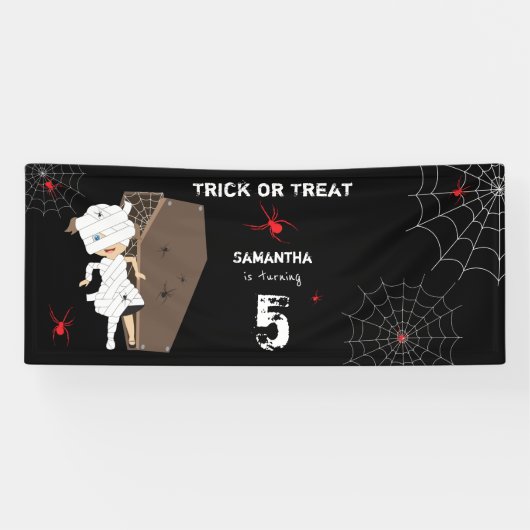 かわいいミイラ棺ガールハロウィーン誕生日パーティー 横断幕 (横)