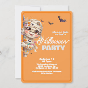 かわいいミイラ ファミリーフレンドリー ハロウィンパーティー 招待状
