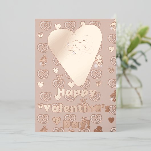 かわいいミキティエのプレッツェルパン バレンタインデーのコージーなお菓子 箔シーズンカード (立ち正面)