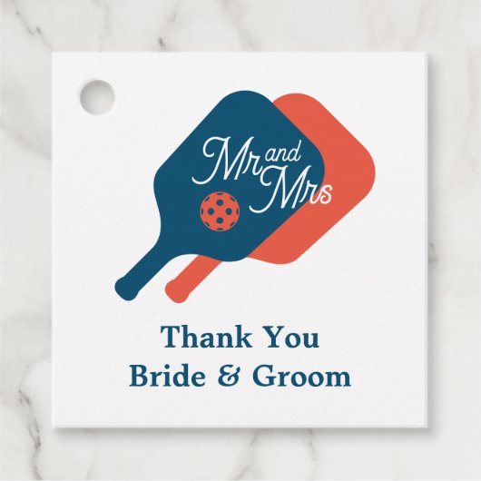 かわいいミスター&ミセス・ピックボールテーマ結婚式の引き出物ラベル フェイバータグ (正面)