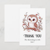 かわいいミスティックフクロウ赤ちゃんシャワー サンキューカード (正面/裏面)