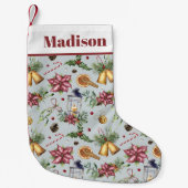 かわいいミステレトーポインセティアクリスマスベルズホリデー スモールクリスマスストッキング (正面)