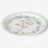 かわいいミス・トゥ・ミセス グリーンハート ユーカリ ウェディングペーパー ペーパープレート (アングル)