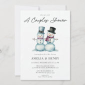 かわいいミセス・雪だるま冬おもしろいブライダルシャワー 招待状 (正面)