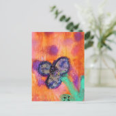 かわいいミックスメディアフラワーコラージュ ポストカード (スタンド正面)