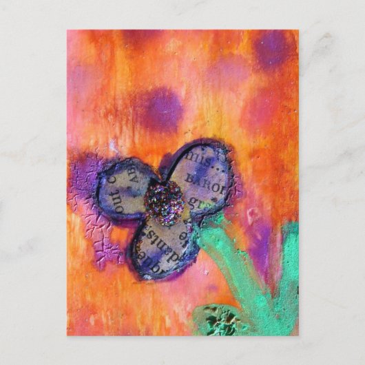 かわいいミックスメディアフラワーコラージュ ポストカード (正面)