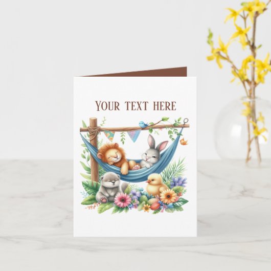 かわいいミックス赤ん坊の動物は任意の目的を追加文字 カード (黄色い花)