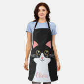 かわいいミッドセンチュリーブラックキャットポートレート エプロン (着用した状態)