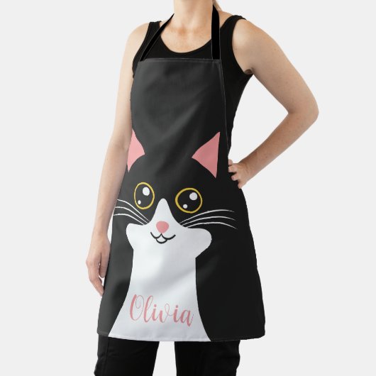 かわいいミッドセンチュリーブラックキャットポートレート エプロン (インサイチュ)