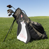 かわいいミッドセンチュリーブラックキャットポートレート ゴルフタオル (グリーン)