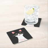かわいいミッドセンチュリーブラックキャットポートレート スクエアペーパーコースター (インサイチュ)