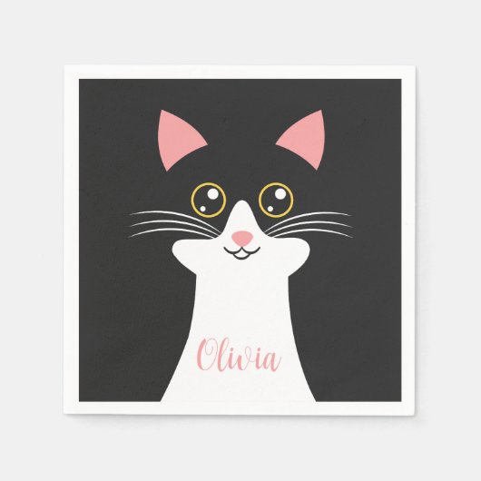 かわいいミッドセンチュリーブラックキャットポートレート スタンダードカクテルナプキン (正面)