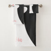 かわいいミッドセンチュリーブラックキャットポートレート バスタオルセット (インサイチュ)