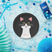 かわいいミッドセンチュリーブラックキャットポートレート ペーパープレート (パーティー)