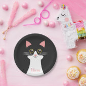 かわいいミッドセンチュリーブラックキャットポートレート ペーパープレート (パーティー)