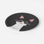 かわいいミッドセンチュリーブラックキャットポートレート ペーパープレート (アングル)