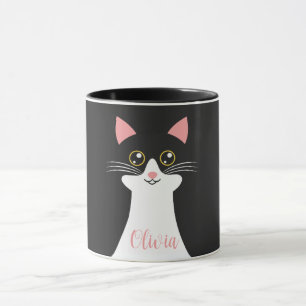 かわいいミッドセンチュリーブラックキャットポートレート マグカップ
