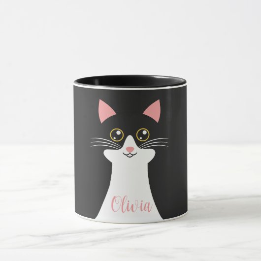 かわいいミッドセンチュリーブラックキャットポートレート マグカップ (中央)