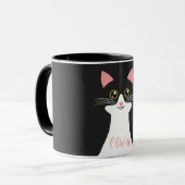 かわいいミッドセンチュリーブラックキャットポートレート マグカップ (正面左)