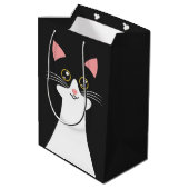 かわいいミッドセンチュリーブラックキャットポートレート ミディアムペーパーバッグ (裏面アングル)