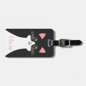 かわいいミッドセンチュリーブラックキャットポートレート ラゲッジタグ (正面横)