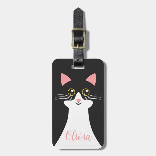 かわいいミッドセンチュリーブラックキャットポートレート ラゲッジタグ (正面縦)