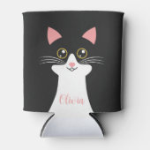 かわいいミッドセンチュリーブラックキャットポートレート 缶クーラー (正面)