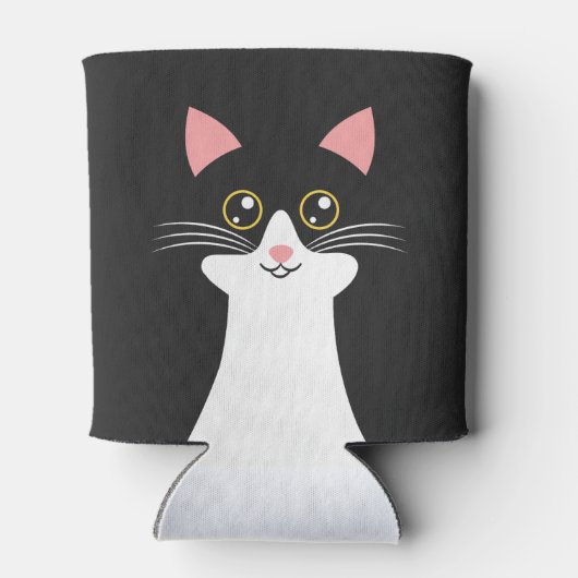 かわいいミッドセンチュリーブラックキャットポートレート 缶クーラー (裏面)