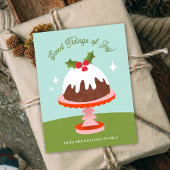 かわいいミッドセンチュリープラムプリンのクリスマスケーキレトロ シーズンポストカード