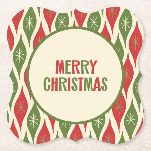 かわいいミッドセンチュリーモダンレトロ50sメリークリスマス ペーパーコースター (正面)