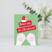 かわいいミッドセンチュリーレトログリーンと赤い前足アップ猫 シーズンポストカード (スタンド正面)