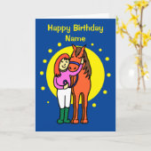 かわいいミッドナイトブルーホースアンドガールマンガ誕生日 カード (黄色い花)